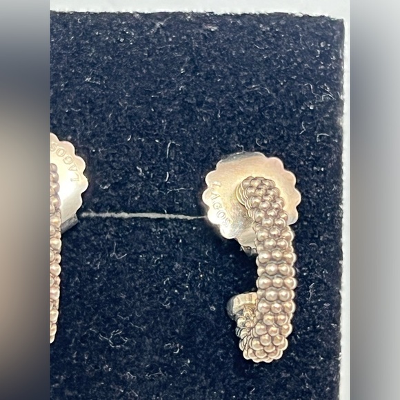 Lagos Sterling Silver Small Caviar Hoop Earrings w/ 14K Gold Posts, 5.45g - Picture 12 of 14